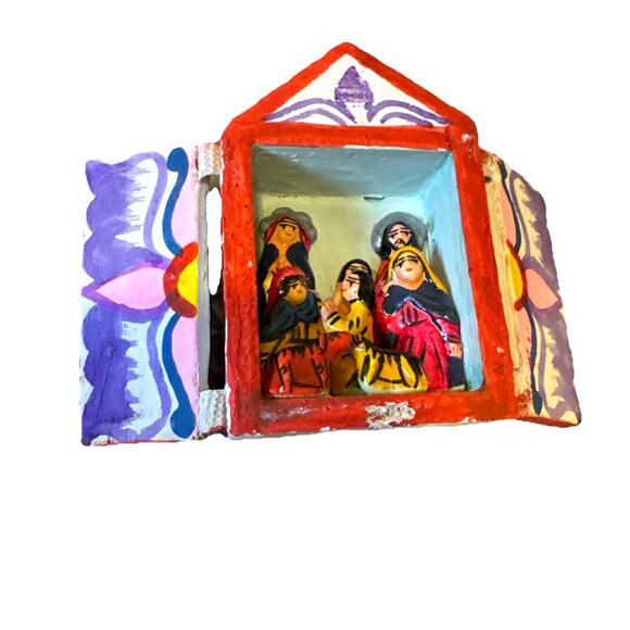 Mini Peruvian Retablo Nativity Scene Diorama Christmas Decor Folkart - Picture 1 of 8